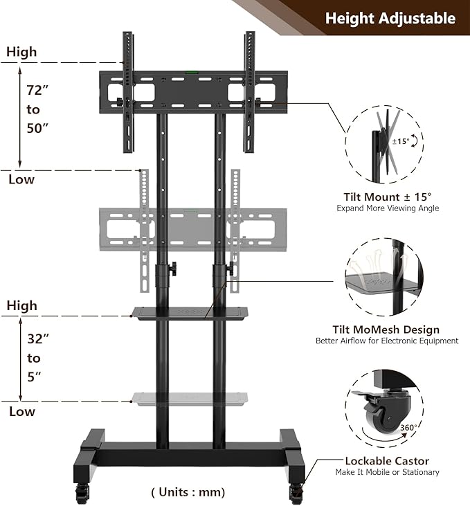 Mobile TV Stand Rolling TV Cart Floor Stand - Image 5