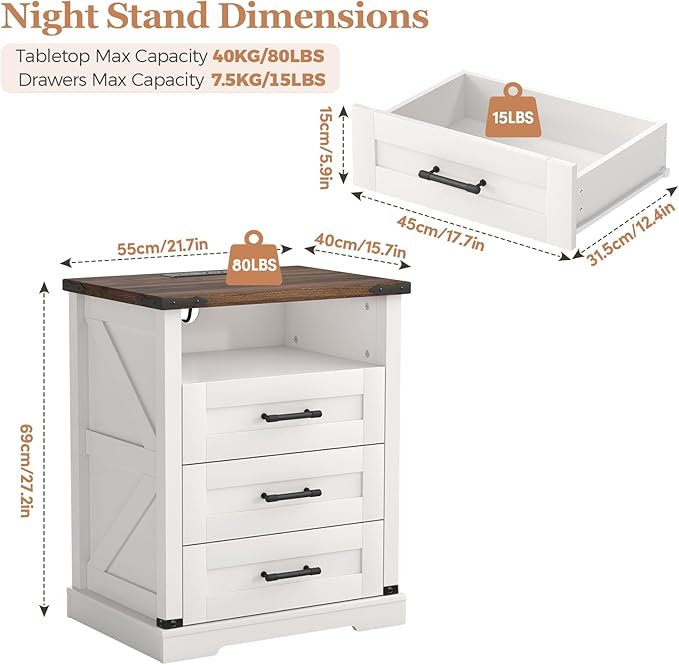 Turosur 22'' Set of 2 White Farmhouse Nightstands - Image 2