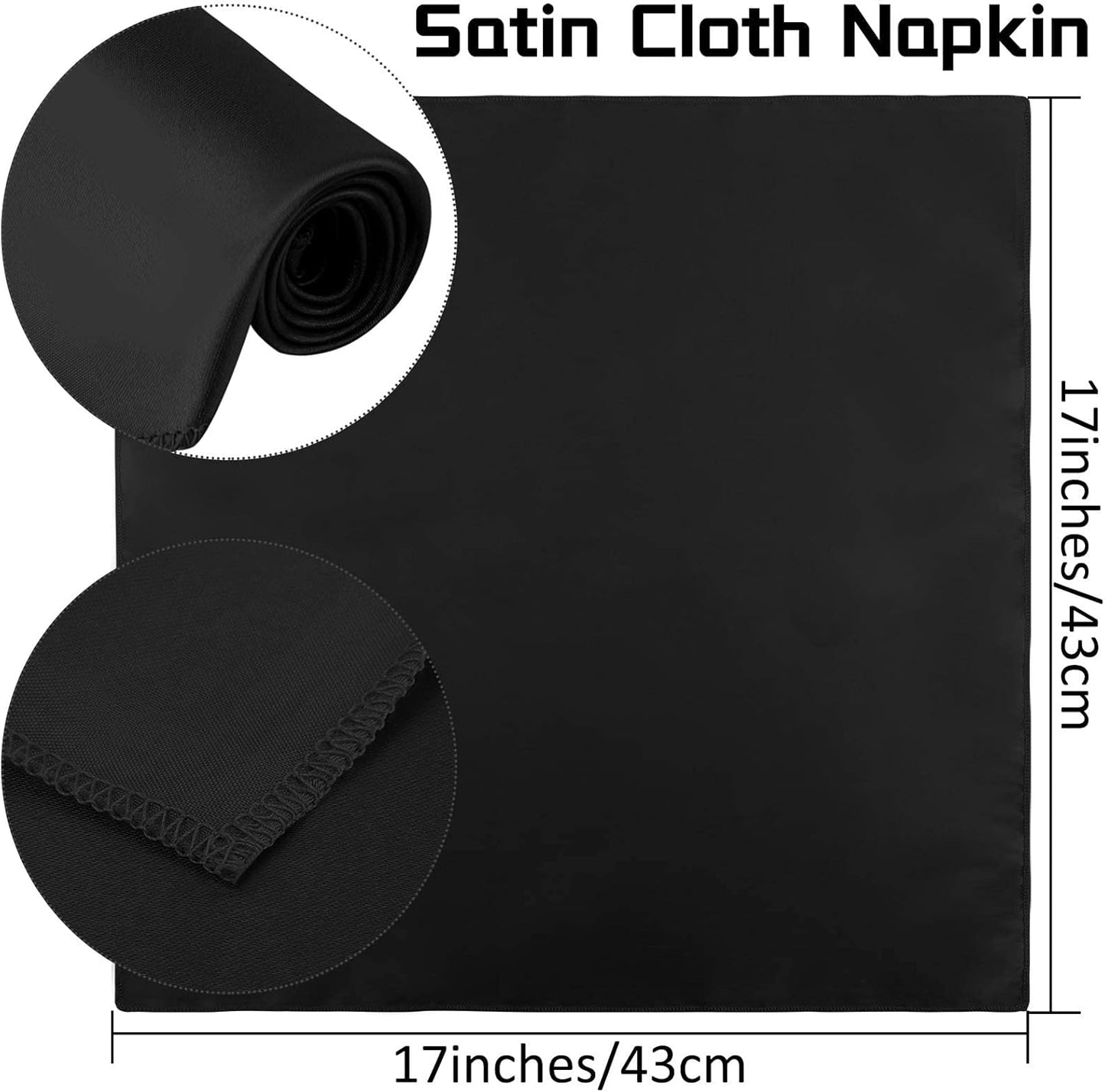 ANECO 12 Pieces Satin Napkins Soft Dinner Napkins Square Table Napkins 17 x 17 Inches for Restaurant Weddings Party Dinner Decoration (Black)