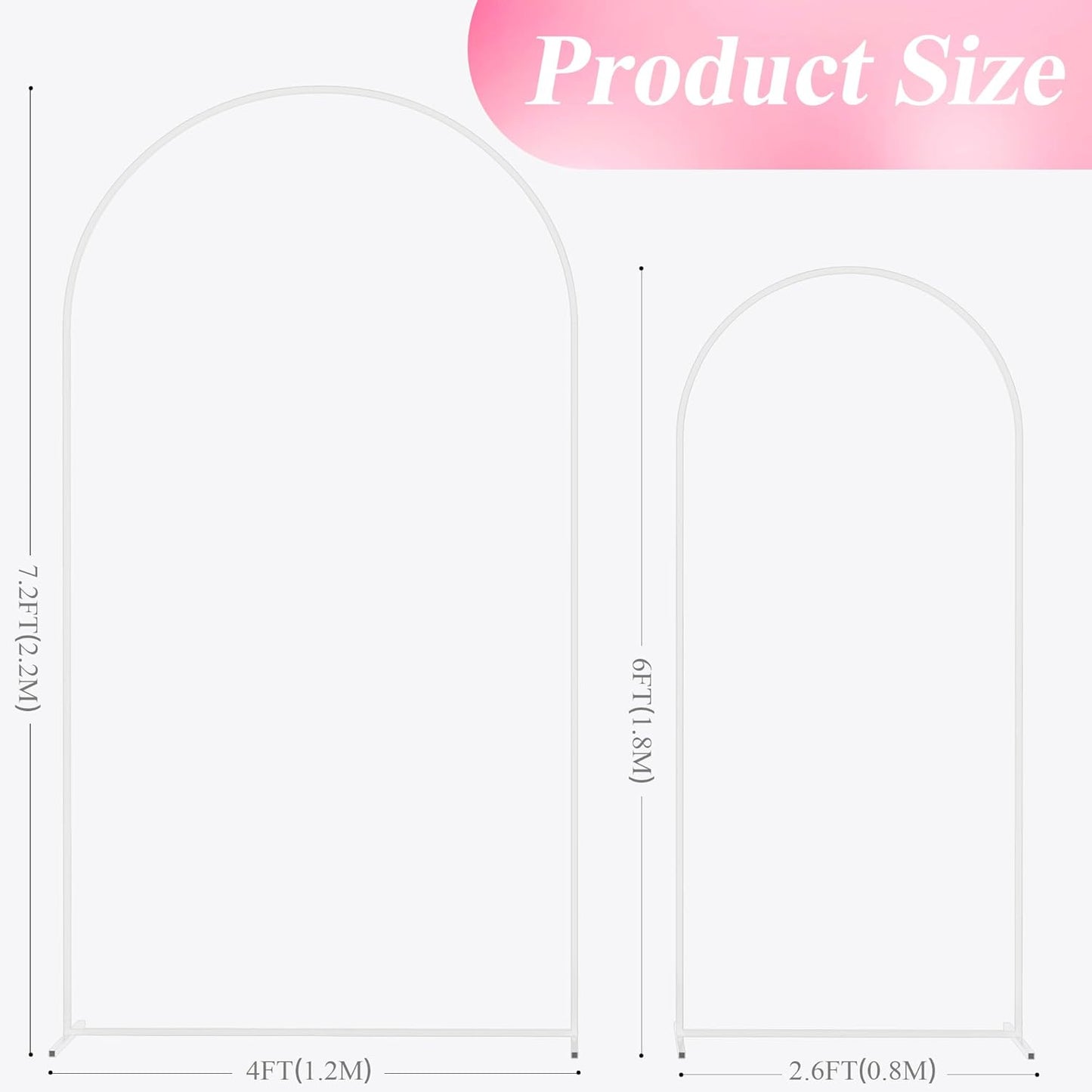 Wokceer Wedding Arch Stand 7.2FT, 6FT White Metal Arch Backdrop Stand Set of 2 for Birthday Party Wedding Ceremony Baby Shower Graduation Decoration