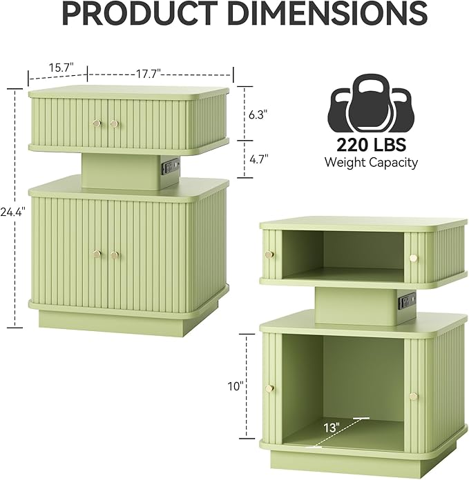 Nightstands Set of 2 with Charging Station, Modern Night Stands Set 2 with - Image 2