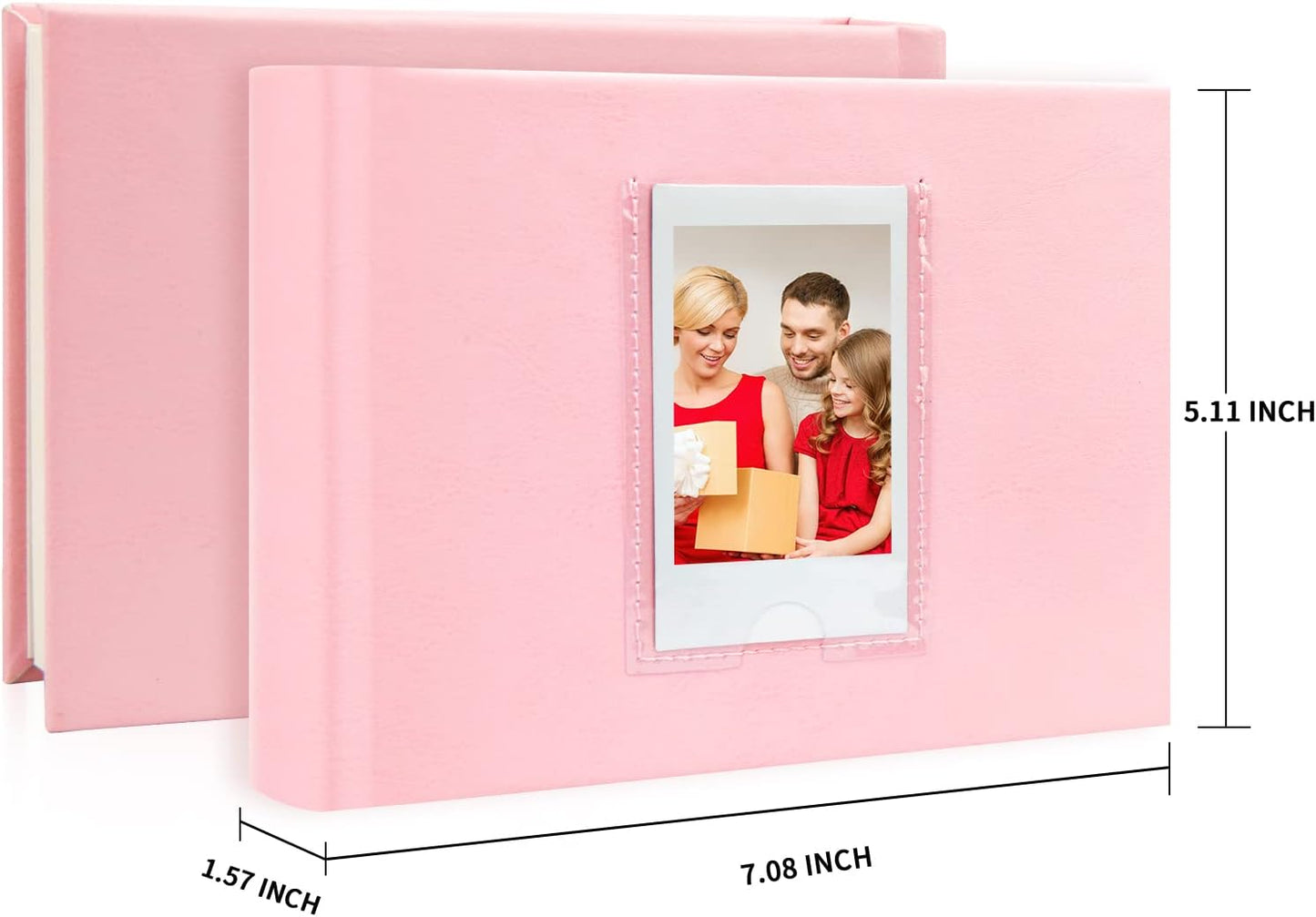 64 Pocket Mini Photo Album with Writing Space,Faux Leather Cover, Compatible with 2x3 Inch Polaroid Pictures and Fujifilm Instax Mini 12 11 9 99 8 7+ 40 Evo Instant Film (Pink)