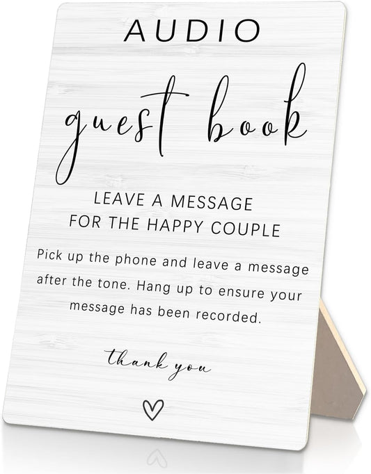 Audio Guest Book Sign - Audio Phone Guestbook Wooden Stand for Wedding 5x7inch, Wedding Table Decorations