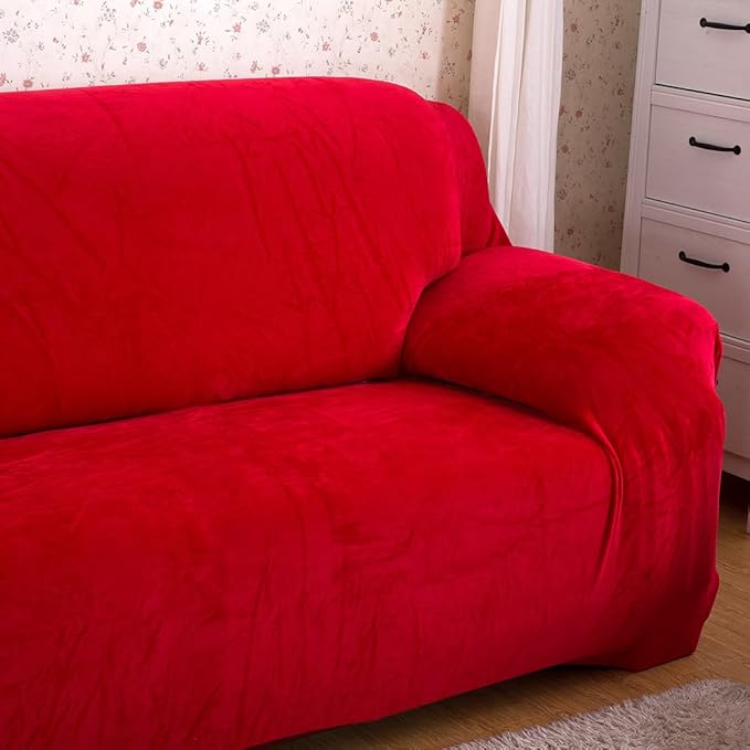 vctops 4 Seater Velvet Plush Stretch Sofa Slipcover 1-Piece Sofa Cover - Image 3