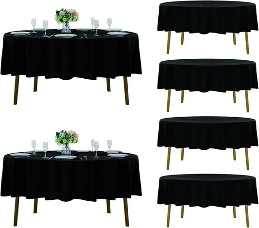 Fokitut 6 Pack Round Tablecloth, 70 Inch, Stain Resistant and Wrinkle Polyester Table Cloth, Fabric Table Cover for Kitchen Dining, Wedding, Party, Holiday Dinner-Black