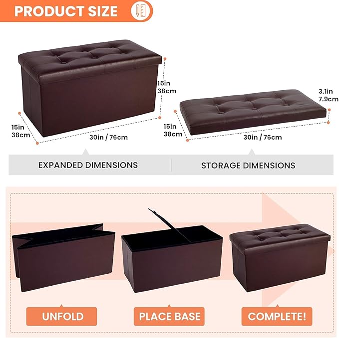 COSYLAND Ottoman Bench with Storage large-30x15x15in Folding Leather Ottoman - Image 3