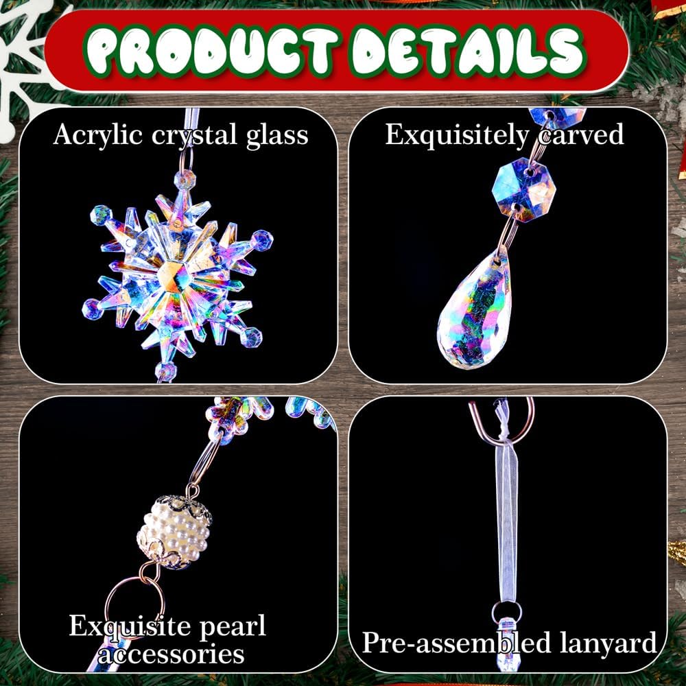 Lanpn 26pcs Christmas Ornaments Crystal Christmas Tree Decoration, Iridescent Hanging Clear Acrylic Snowflake Icicle Pendants Drop for Xmas Winter Outdoor Indoor Party Decoration Supplies Colorful