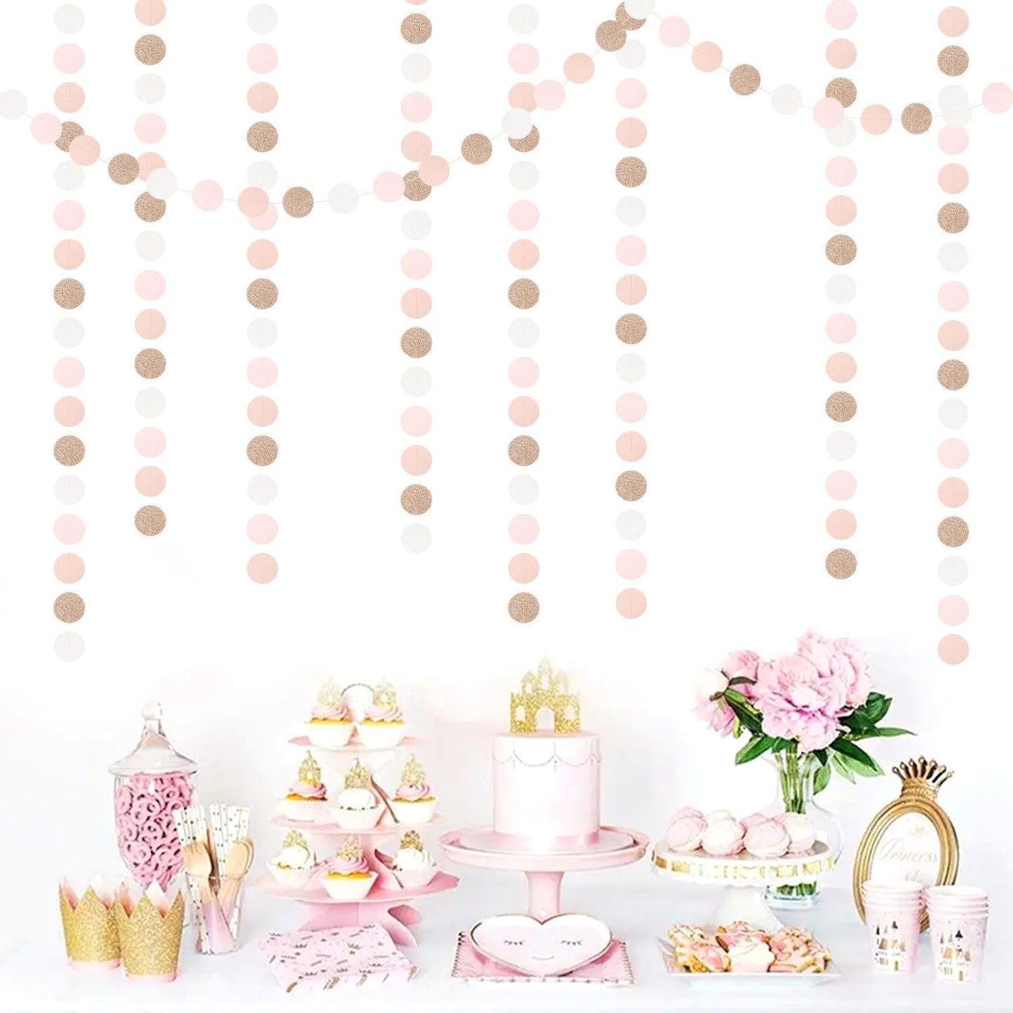 Rose-Gold Pink-White Birthday Party-Decorations Streamers - 52Ft Baby Bridal Shower Hanging Paper Garland Banner,Bachelorette Wedding Engagement Christmas Supplies Backdrop Graduation Decor Hugtmr