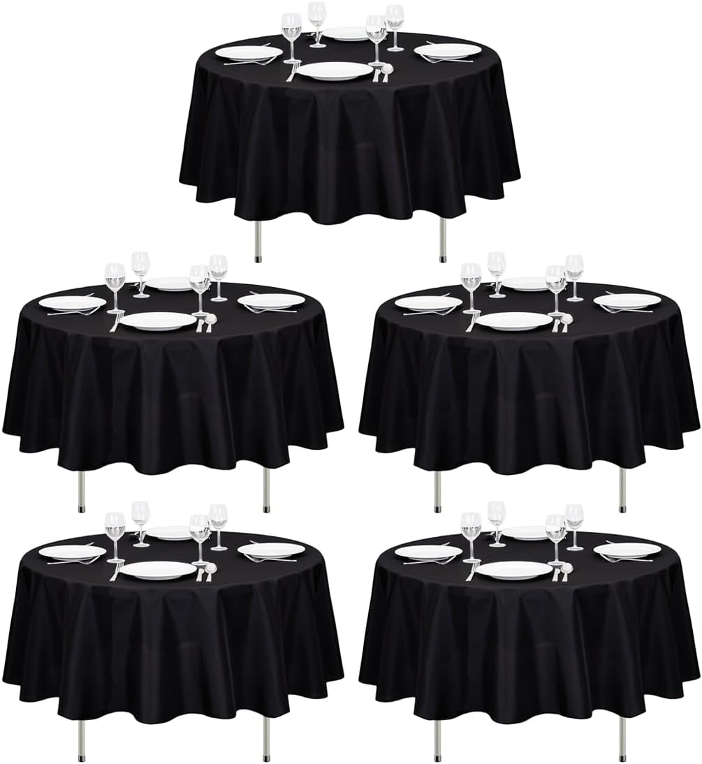 LTC LINENS 5 Pack 90 Inch Round Tablecloth Black - Wrinkle Resistant Round Table Cloth - Washable Polyester Fabric Table Cover for Party