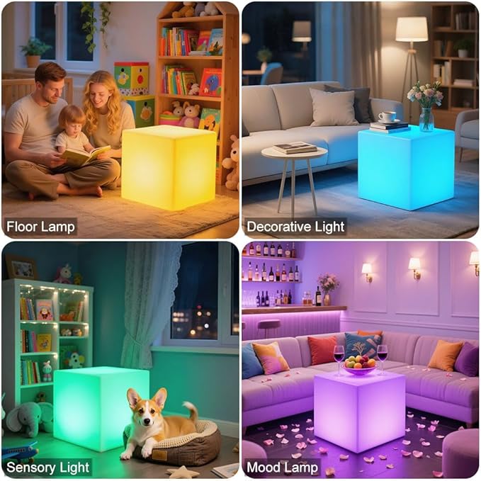 20-in LED Cube Chair, Dimmable RGB Color Changing Light Cubes w/Remote - Image 2