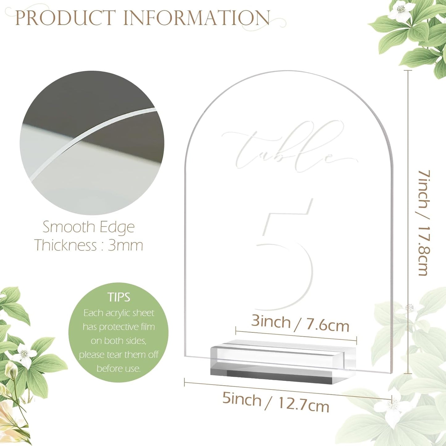 JINMURY Clear Arch Table Numbers for Wedding, 5x7 Inch Arched Acrylic Table Numbers 1-15 with Stands, Clear Acrylic Arch Sign with Holder for Centerpiece, Reception, Wedding, Party, Event