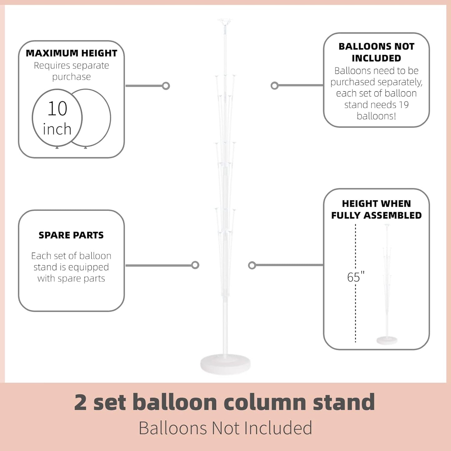 Column Stand Kit Set of 2 - Balloon Stand With Base and Pole, Tower Backdrop Decoration for Wedding, Baby Shower, Birthday Party, or Bachelorette Parties (No Balloon)