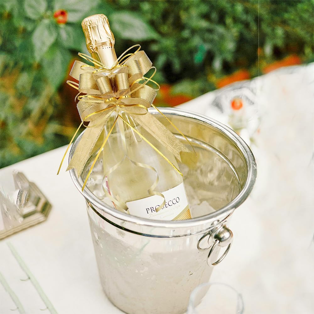 WEWILUCK Bows for Gift Wrapping, 15PCS Gold Bows for Gifts, Presents, Gift Baskets, Large Bow for Birthdays, Parties, Christmas, and Everyday(Gold with Rose Pattern, 6 inches)