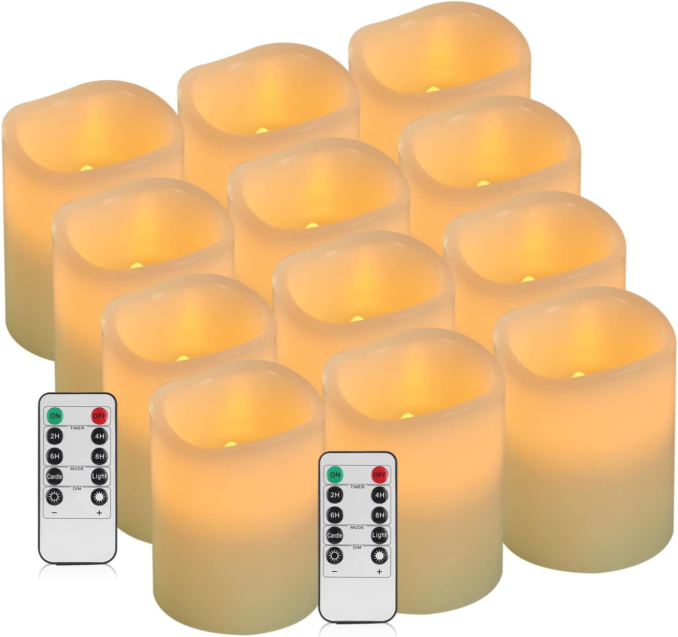 Vinkor Flameless Candles (Ivory Set of 12 （D: 3" x H: 4"）)