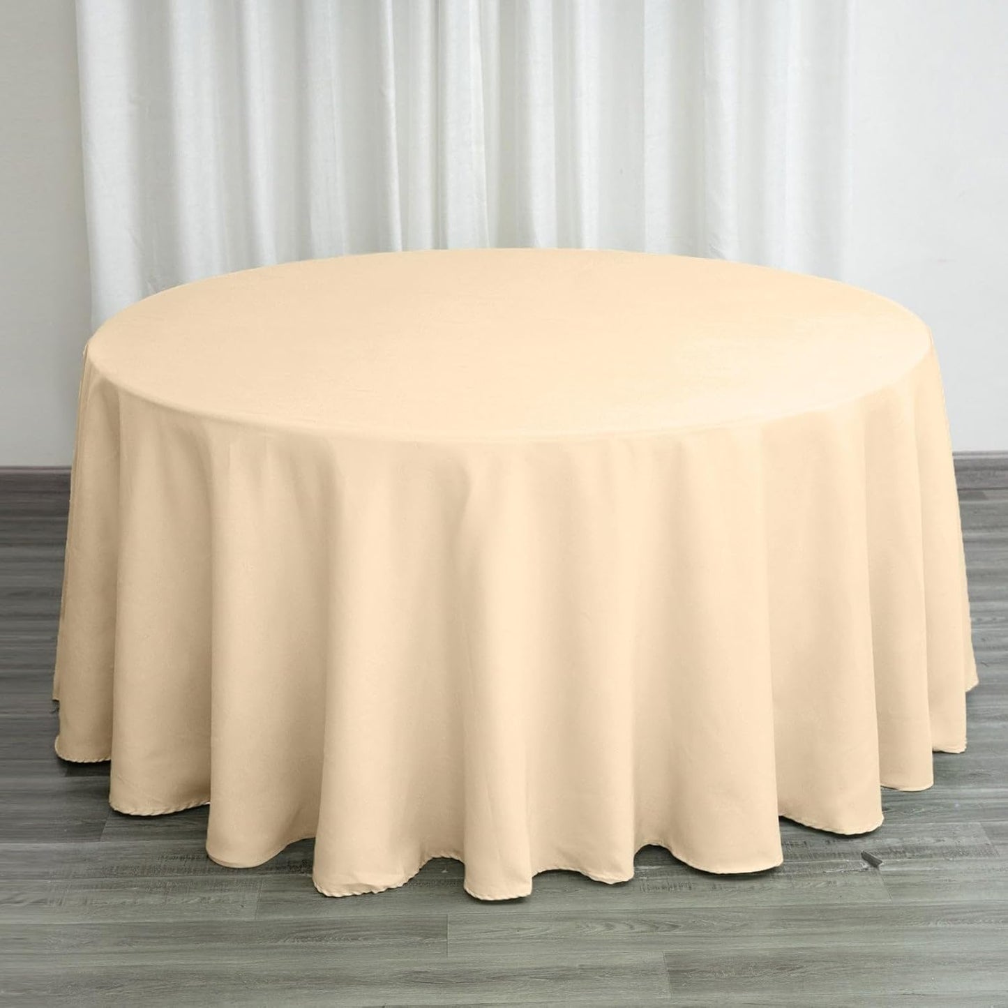 Efavormart Round Tablecloth, 120 Inch Stain & Wrinkle Resistant Washable Table Cloth, Decorative Polyester Fabric Table Cover for Banquet, Wedding, Dining - Beige