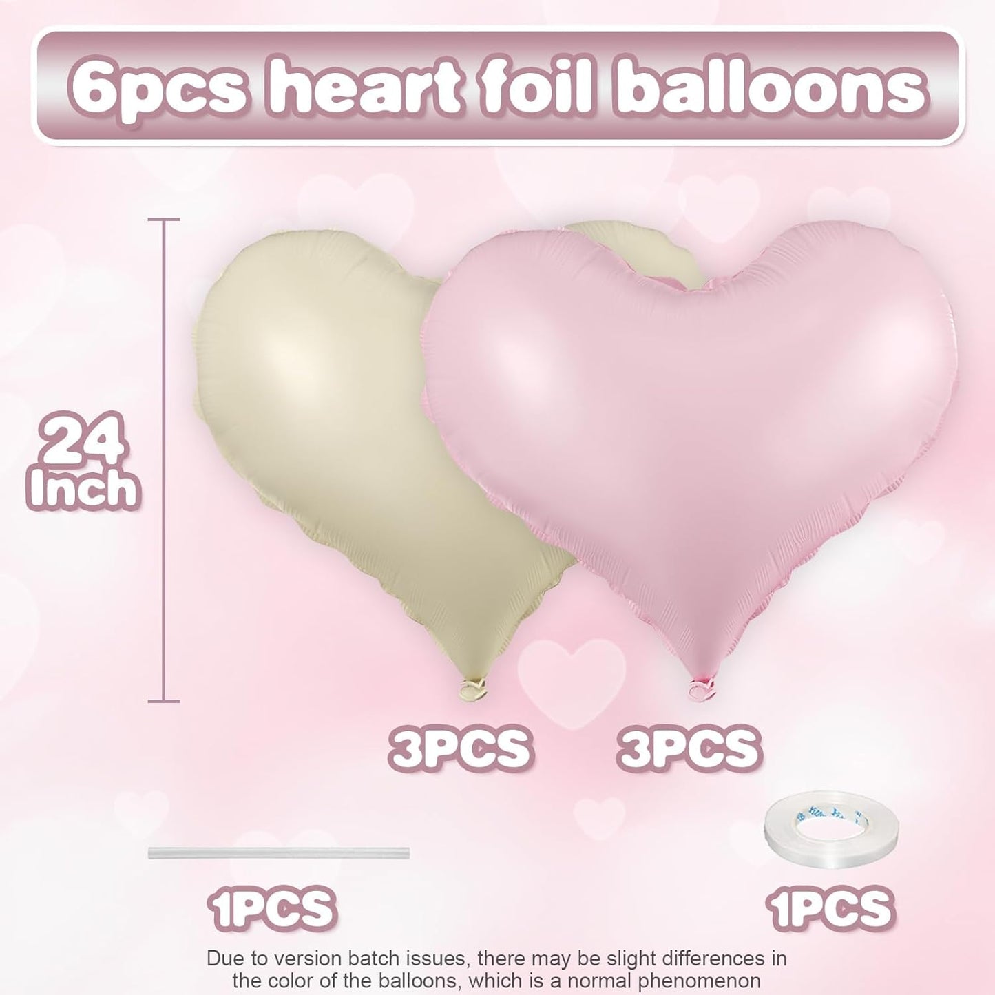 Pink White Heart Balloons,24Inch Large Cream White Heart Foil Balloons for Valentine's Day Birthday Wedding Baby Shower Anniversary Decorations