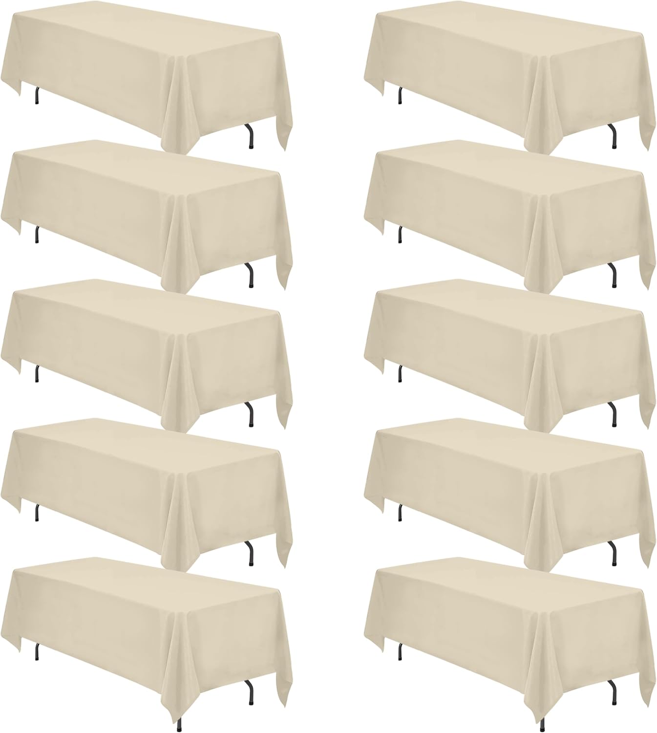 BRILLMAX 10 Pack Beige Tablecloths 70 x 120 Inch for 6ft or 8ft Rectangle Tables - Rectangular Bulk Linen Polyester Fabric Washable Cloth Cover for Wedding Reception Banquet Birthday Party