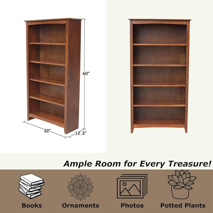 International Concepts, Solid Wood Bookcase 60" High, Adjustable Shelves - Image 2