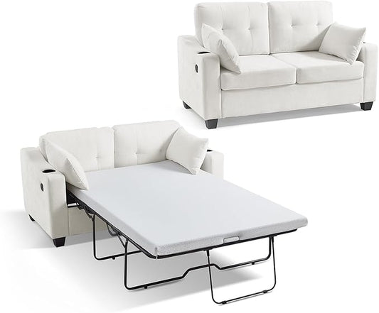 Full Size Pull Out Sleeper Sofa Bed, 2-in-1 Convertible Chenille Pull Out Couch by CHICHOUSE
