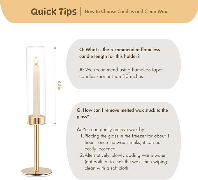 Gold Hurricane Candle Holders Set of 6, Tall Metal Windproof Glass Taper Candle - Image 8