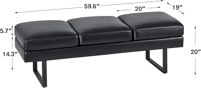 Furmax Waiting Room Chairs Faux Leather Office Guest Chair, 59.6 Inches - Image 3