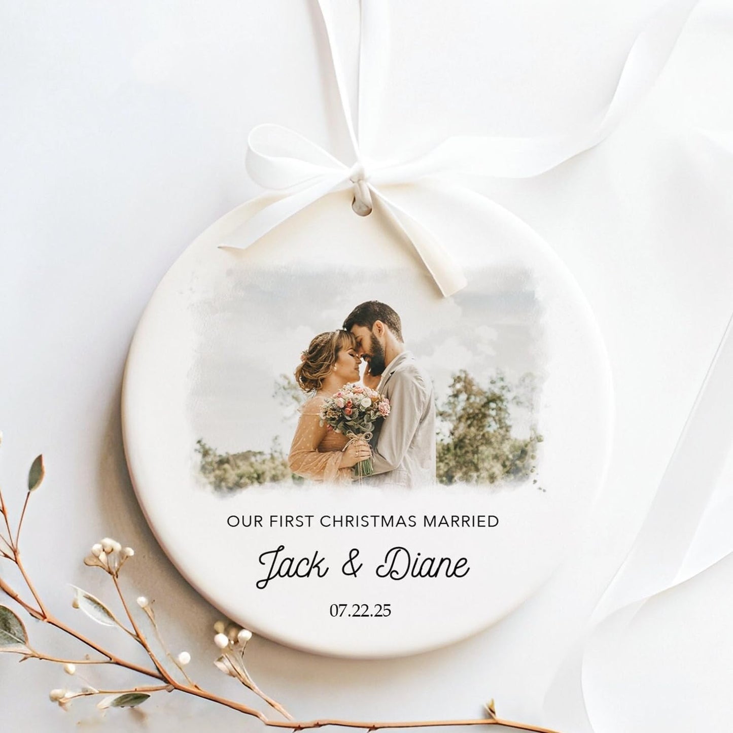 GABITA Personalized First Christmas Married Keepsake, First Christmas Married Ornament 2025, Decorations for New Couple, Married Photo Ornament