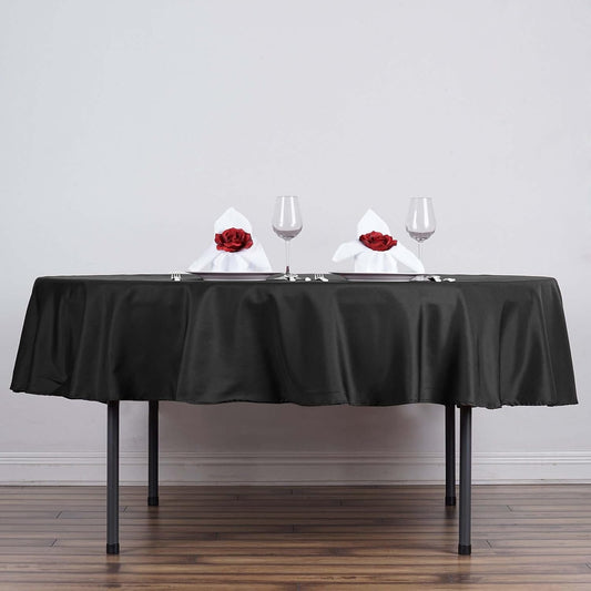 Efavormart Round Tablecloth, 70 Inch Stain & Wrinkle Resistant Washable Table Cloth, Decorative Polyester Fabric Table Cover for Banquet, Wedding, Dining- Black