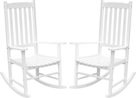 Flamaker Acacia Wood Patio Rocking Chair Set of 2, High Back and Widen Armrest by Flamaker