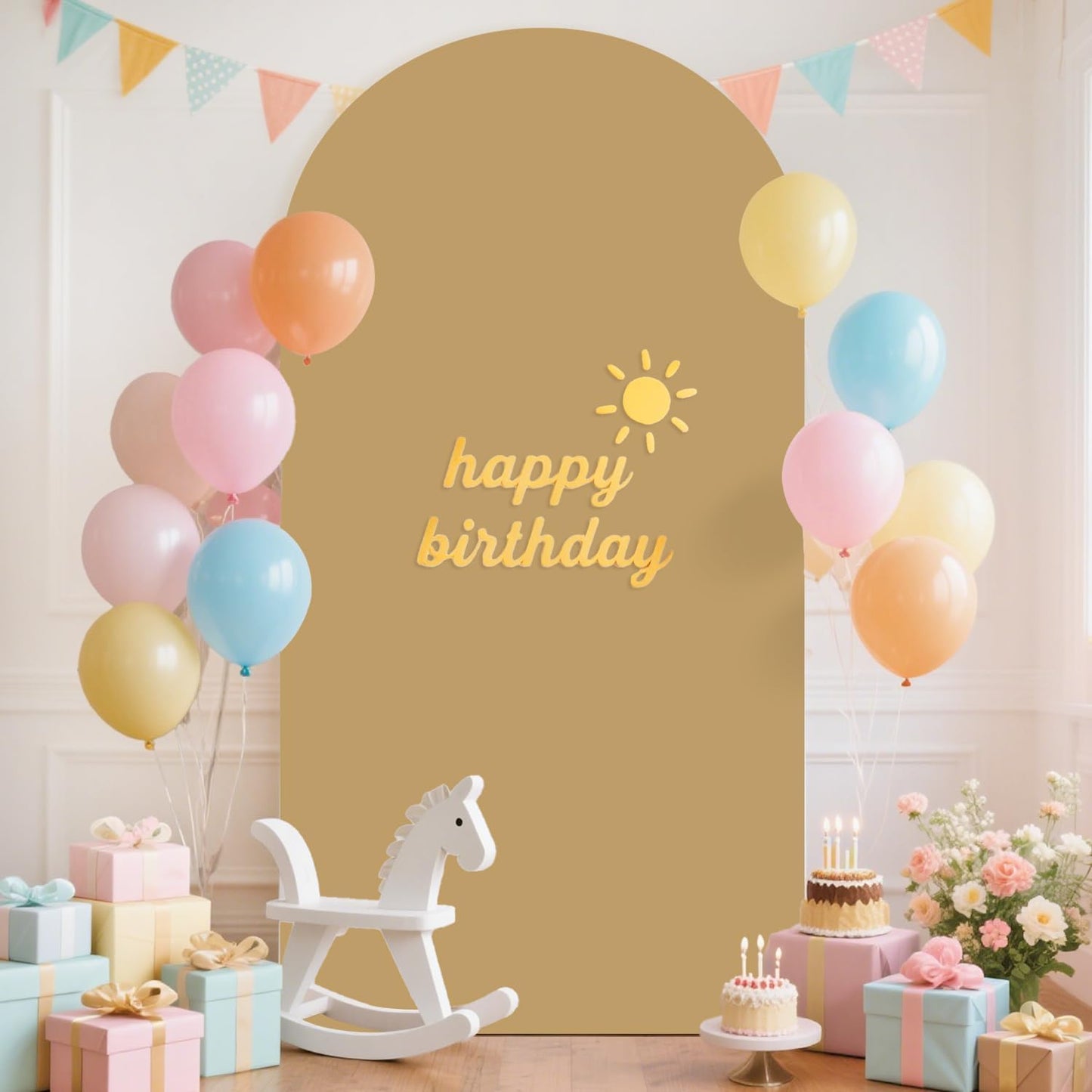 FUHSY Metal Arch Backdrop Stand and Cover Set Party Arch Stand 7.2FT Arches Backdrop Cover Wedding Arched Frame with Brown Arch Covers for Baby Shower Birthday Banquet Ceremony Indoor Outdoor Decor