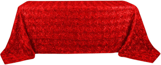 Efavormart 90"x132" Wholesale Rectangle Table Cover RED Grandiose Rosette 3D Satin Tablecloth for Wedding Party Event Decoration