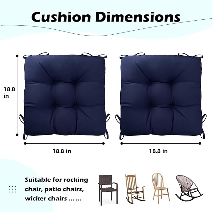 Set of 2 Outdoor Square Seat Cushions Waterproof Patio Seat Pad Soft Rocking - Image 6