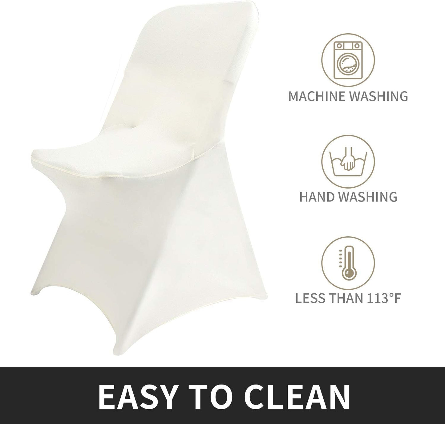 Peomeise Stretch Spandex Folding Chair Cover for Wedding Party Dining Banquet Event (Ivory,50pcs)