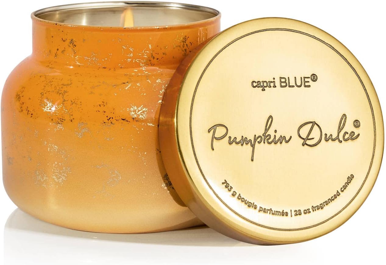 Capri Blue Glimmer Jar Candles - Luxury Holiday Scented Candles for Home - Long Lasting Soy Wax Blend - Scented Holiday & Home Decor - Pumpkin Dulce Oversized Signature Jar (28 oz)