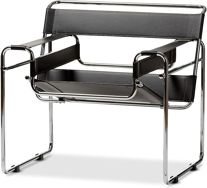 Baxton Studio Wassily Style Mid Centry Modern Accent Chair, Steel Frame and by BaxtonStudio