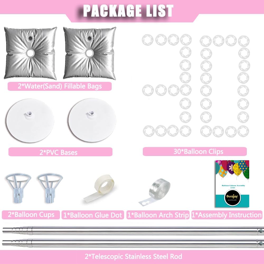 Balloon Column Stand Set of 2, Adjustable 7 Feet Ballon Arch Stands with Bases for Floor, Tall Baloon Tower Pillar Assembly Kit for Halloween, Birthday, Party Decorations