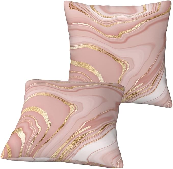 Pink and Gold Marble Throw Pillow Covers 18x18 Inch Set of 2, Abstract Art - Image 6
