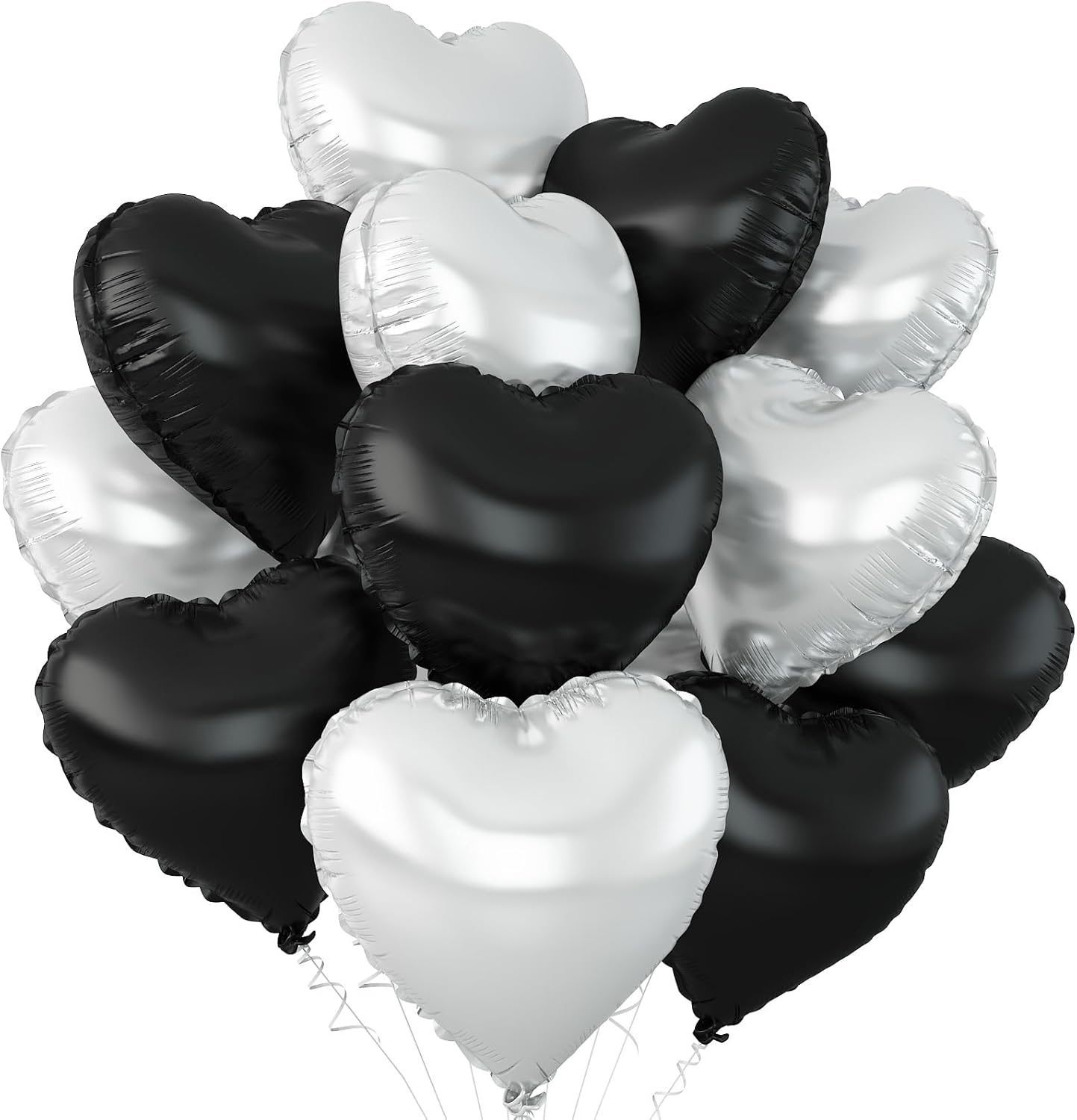 Black Silver Heart Balloons,12Pcs 18Inch Silver Black Heart Shaped Foil Helium Balloons for Baby Shower Birthday Anniversary Wedding Engagement Party Decorations