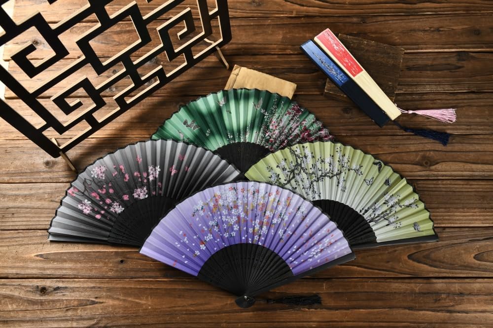 HUNANBANG 10 Pieces Oriental Bamboo Folding Hand Fans Church Wedding Gift, Party Favors, DIY Decoration Gift Size 8 1/4" Wholesale 10pack(bamboo10pack)
