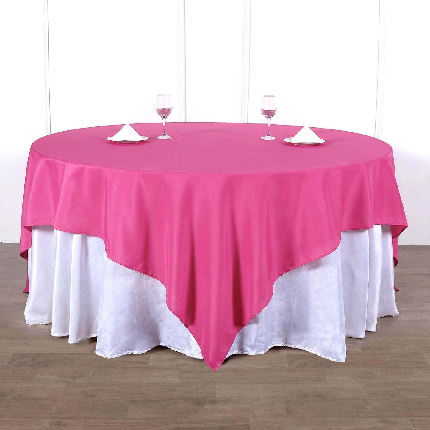 Efavormart 90" Square Polyester Table Overlay for Wedding Kitchen Dining Events - Fushia