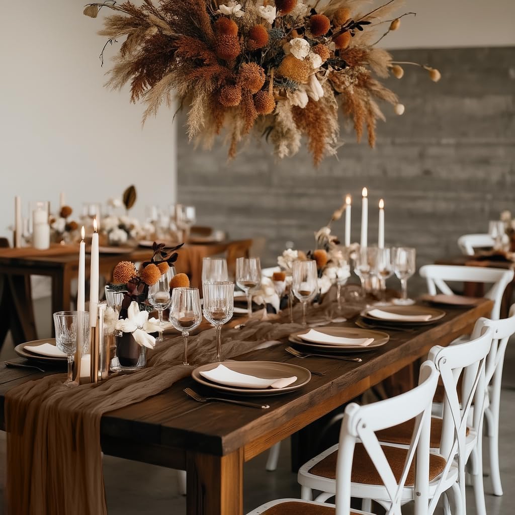 6 Pack Brown Cheesecloth Table Runner 35x120 Inch Gauze Coffee Table Runner Rustic Boho Cheese Cloth Sheer Runner for Wedding Baby Shower Bridal Shower Birthday Party Fall Decorations