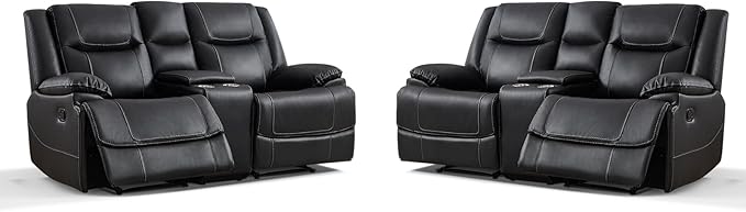 ANJ Geniune Leather Manual Loveseat Recliner Sofa Set of 2 - Image 9