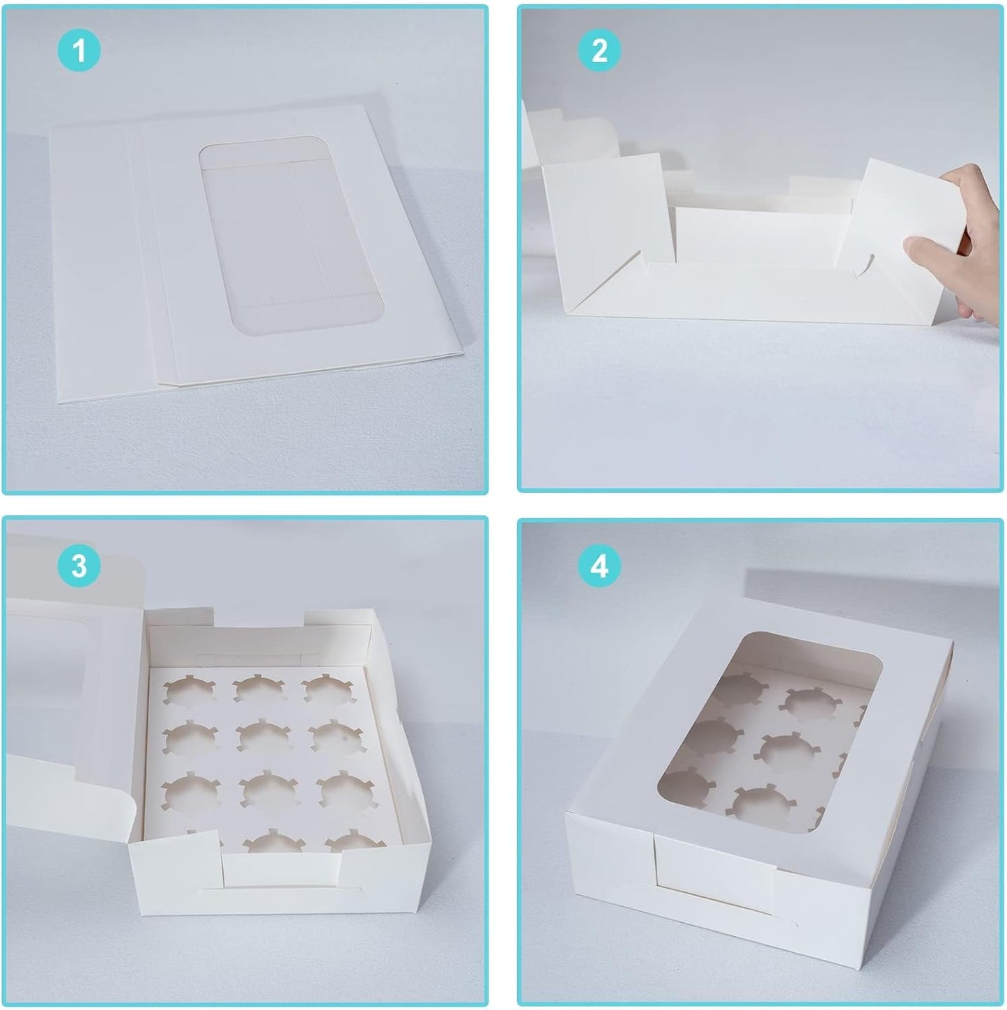 Yeplan 5 Packs Cupcake Boxes 12 Count,White Cupcake Carriers with Window,13.4x9.8x4 Inches Cookie Boxes,Cupcake Containers,Bakery Boxes