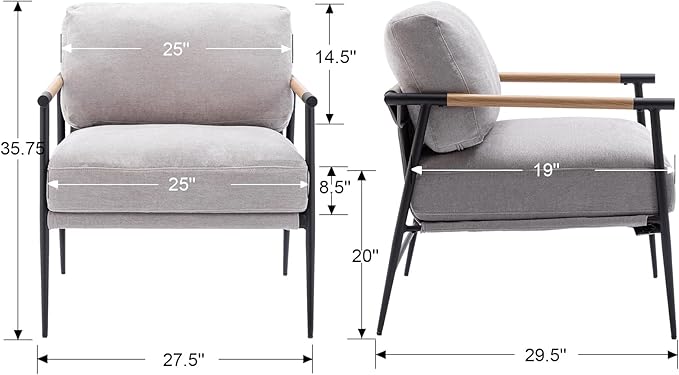 Ya-Home Mid-Century Accent Chair Set of 2, Soft Armchair Chenille Fabric Lounge - Image 3