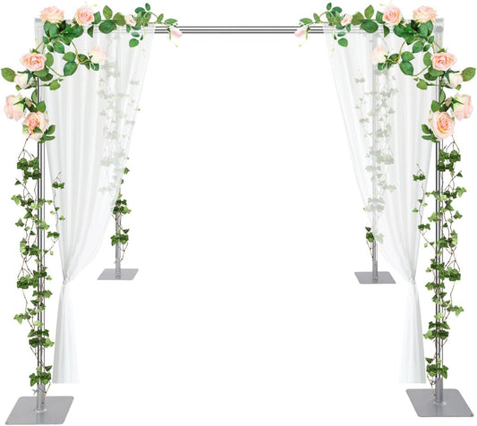 Wedding Backdrop Stand 4 Post,5ft~10 ft Adjustable Wedding Hardware Kit Chuppah Canopy Detachable Metal Background Frame Photo Booth for Party Wedding Ceremony Event