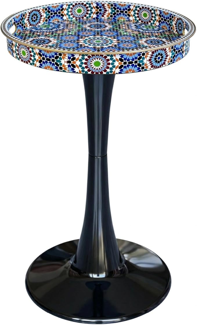 Gesodant Boho Chic Round Side Table, Stable Hourglass Pedestal Base, Unique by Gesodant+