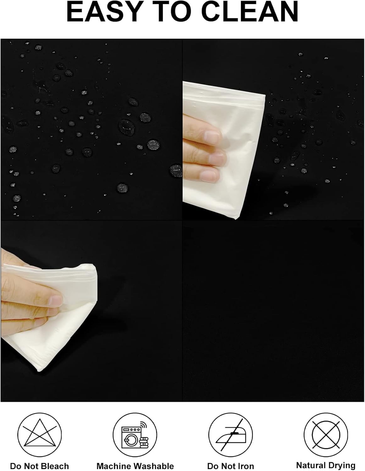 Fokitut 2 Pack Waterproof Rectangle Tablecloth, 90x156 Inch,Stain Resistant and Wrinkle Polyester Table Cloth, Fabric Table Cover for Kitchen Dining, Wedding, Party, Holiday Dinner-Black