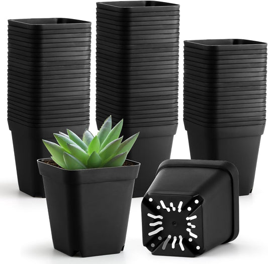 Small Plant Pots 3.5 Inch, 120 Pcs Nursery Pots with Drainage Holes, Durable Plastic Succulents Pots for Seedlings, Cuttings (Black)