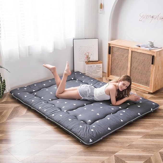MAXYOYO Grey Triangle Printed Japanese Futon Floor Mattress, Thicken Sleeping - Image 3