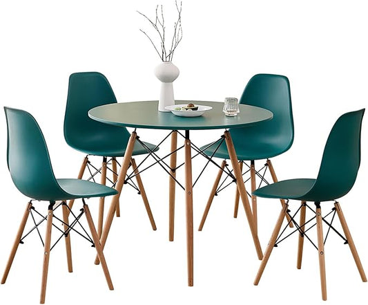 5-Piece Round Dining Table Set, Small 35.5" Kitchen Table Chairs Set of 4 Space by LECAFURHL