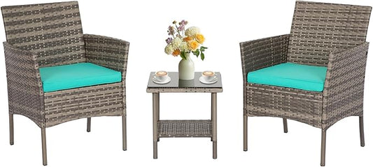 FDW 3 Piece Outdoor Furniture Set Patio Gray Wicker Chairs Furniture Bistro by FDW